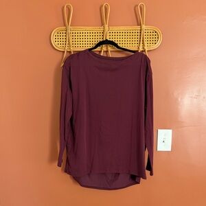 CRZ YOGA Pima Cotton Boat Neck Long Sleeve Athletic Loose Fit T-Shirts: maroon